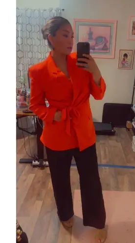 BOSS Women's Orange Red Tie Wasit Collared Jawana Blazer Jacket Size US 0