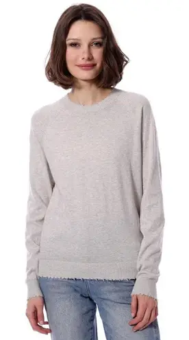 Minnie Rose Sweater Women Medium Gray Cotton Cashmere Knit Frayed Edges Luxury