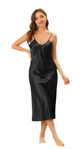Cheibear Satin Pajama Dress Camisole Midi Nightdress V