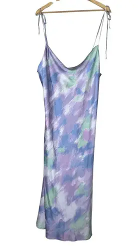 Skies Are Blue NWT Slip Maxi Dress Womens XL Multicolor Satin Sleeveless Tie Dye