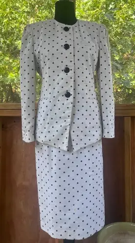 Oleg Cassini Women's Vintage Polka Dot Suit Skirt And Jacket Size 6
