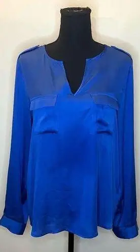 Outback Red -Royal Blue Pocket Front Satin Long Sleeve Blouse Size M