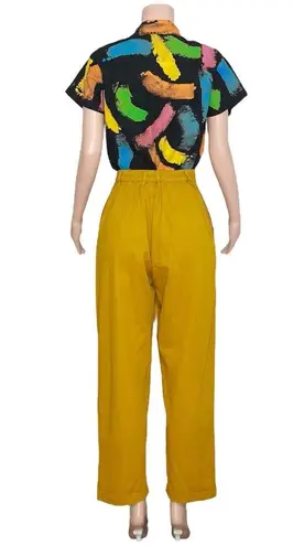 BIG BUD Pantry Button Up Blouse, Rainbow Paint Stroke, XXS Black