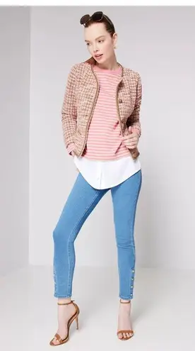 Isaac Mizrahi New Womens Live Divine Denim Pull On Jeans Blue Gold Snaps 6 Tall