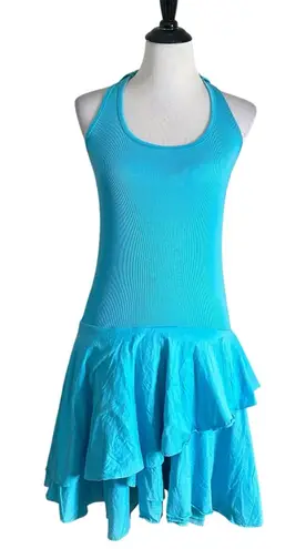 Ralph Lauren Black Label Drop Waist Tank Ruffle Dress Size M Blue Tiered Ribbed Size M