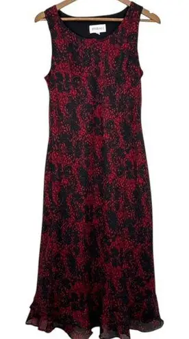 Vintage 90s Studio 1 Red Black Floral Ruffle Trim Midi Dress Grunge Indie Goth Size 10