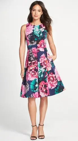 Eliza J Floral Print Faille Fit & Flare Dress Back Cut Out Flare Skirt Petite