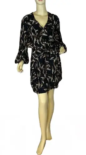ALC Frank A.L.C. SILK “RORY” PALM LEAF PRINT BLACK & BROWN PLEATED SPLIT SLEEVE DRESS (2)