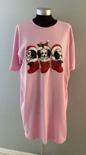 Vtg Christmas Dalmation Puppies Night Shirt One Size Pink Morehead Inc Air Waves