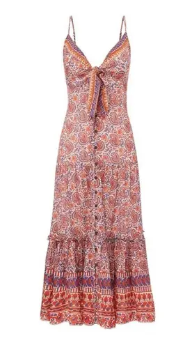 Veronica Beard Paisley Midi Abilene Boho Summer Dress Flowy Watermelon Blue S