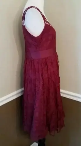 BB Dakota NEW  Burgundy Lace Pleated Skirt Sleeveless Midi Cocktail Dress 2