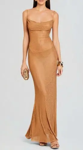 Retrofete shilo embellished silk Tan Evening Gown dress NEW Size M