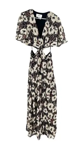 Ba&sh Kandy Printed Metallic Fil Coupe Maxi Dress Cut Out Size M