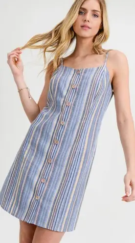 Doe & Rae Blue Striped Button Down Dress Cross Lace Back Medium