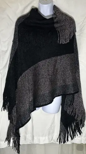 Sapphire Black Metallic Fringe Soft Poncho Cape Sweater – One Size Size 0