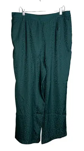 Skies Are Blue Wide Leg Pant Size 1X Pull On Satin Hunter Green Leopard NWT - Image 1