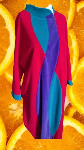 Vanity Fair Petites Robe Lounge Dress Color Block 3/4 Sleeve L