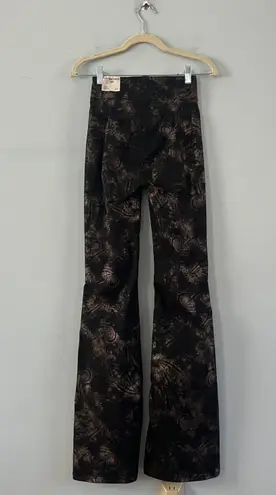 Free People NWT  Jayde Black Tie Printed Metallic Black Flare Jeans