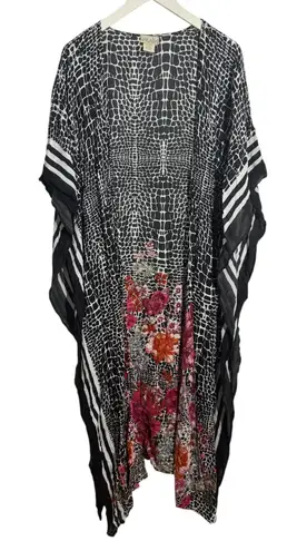 Nalini Shrug Poncho Cape Duster Tunic Women OS Black Floral Leopard Lagenlook Size undefined