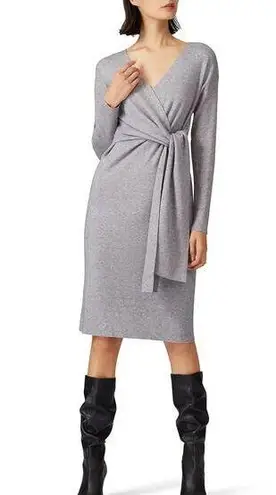 CAARA Women's Light Grey Sweater Knot at Waist Bintu Midi Dress Size Extra Small Gray