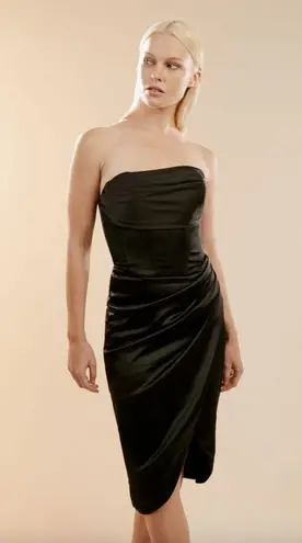 Bardot Jamila Corset Satin Midi Dress Black Womens Size 4