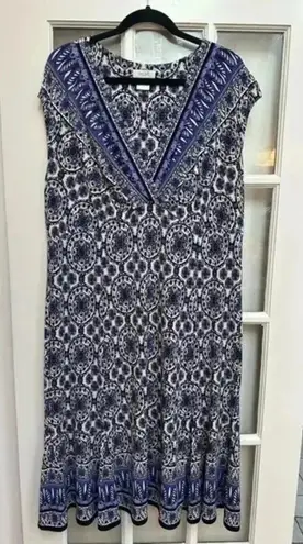Kate Hill Navy Purple Sleeveless Boho Bohemian Print Midi Dress Plus Size 18W