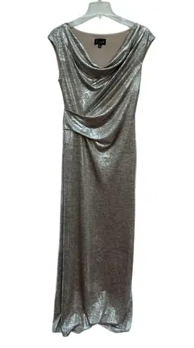 Connected Apparel NWOT 8 Women’s Formal Gown Dress Silver Taupe Cowl Neckline