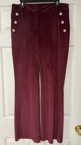 Maison d' Amelie Paris French Burgundy Velvet Velour Flared Leg Pants Size 10 Red