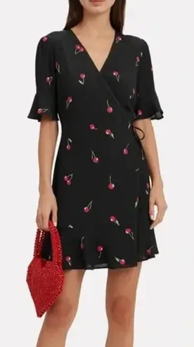 Rails Cherry Print Mini Wrap Dress Black Size S