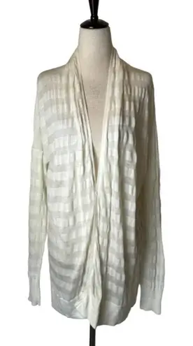 Pas de Calais Sweater Women Medium Ivory Stripe Shawl Collar Knit Cardigan White