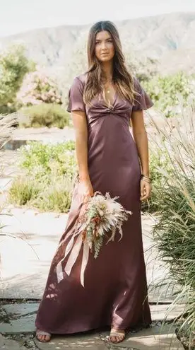 Show Me Your Mumu  Rome Twist Gown In Dusty Plum Luxe Satin - Image 1