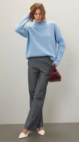 Ganni Gray Stripe Cotton Pinstripe Wide Leg Pants Size 38