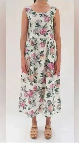 TACH x ANTHROPOLOGIE | Marita Linen Dress Floral Midi Dress Cottagcore | Small Pink