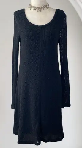 Witchy Whimsygoth Black Knitted Distressed Grunge Babydoll Midi Dress M Size M