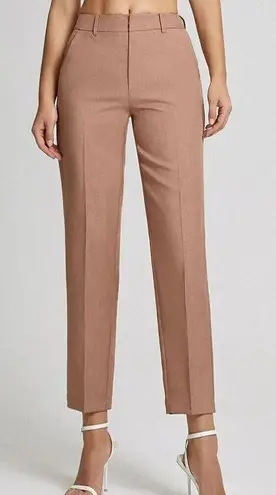 Commense Women's High Waisted Cropped Skinny Straight Leg Trousers Tan Medium Tan