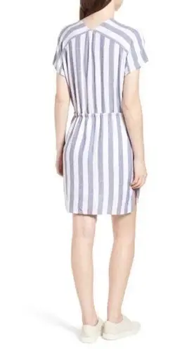 Rails Wren Vertical Stripe Dress L Blue White Mini Summer Linen Blend Sporty