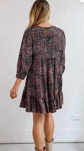 Dress Up Black Floral Tiered Mini Dress Size L