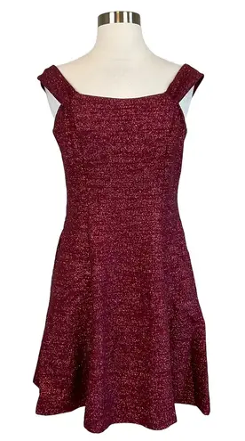 Betsy and Adam Mini Fit and Flare Cocktail Dress Sparkly Burgundy Red Size 10 - Image 1