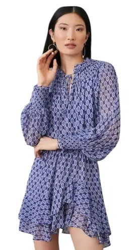 MISA Los Angeles MISA Almaha Majorelle Lapis Tile mini women's dress Smocked Ruffle XL