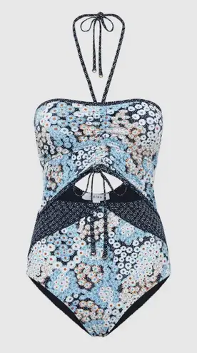 Reiss Megan printed cut out swimsuit baiting suit navy floral one piece size 10