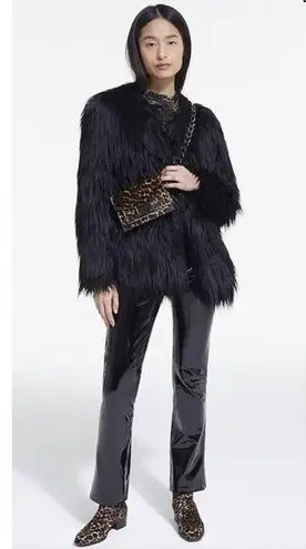 Boutique REVERSIBLE BLACK HOBO FAUX FUR COAT size medium