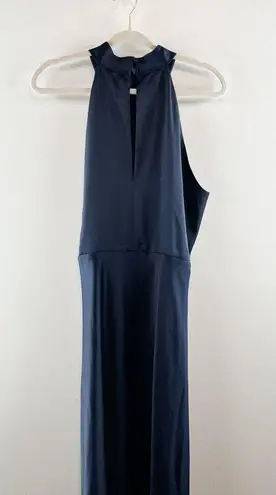 WAYF Halter Neck Sleeveless Slit Maxi Formal Gown Navy Blue XL