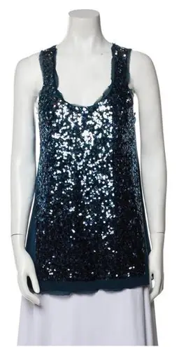 Magaschoni NEW Sequin Tank Top, Silk/wool blend, Blue, M