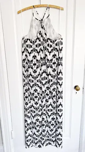 Marie France Van Damme • silk halter maxi dress cream black silk ikat print Size 14