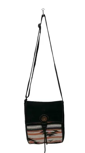 Suede leatherCoconut shells Black, Tan and Orange Aztec Ecuador Crossbody Purse Black