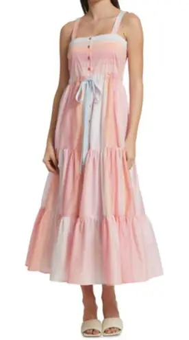Tanya Taylor Size 16 Pink Tiered Claire Sun dress Pastel Stripe Coastal Wedding