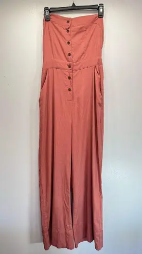 e.issue Rose Mauve Linen Cotton Wide Leg Pantsuit Romper Strappy Back Pockets Size L