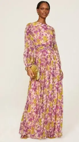 LDT Long Sleeve Floral Maxi Dress Purple Womens Size 0