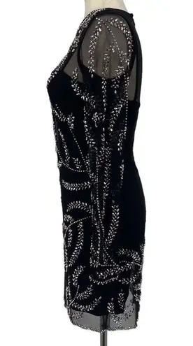 AQUA Floral Sequin Mesh Overlay Long Sleeve Mini Dress Size 2 Black