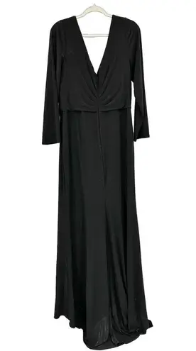 La Femme  Black Long Sleeve Faux Wrap Evening Gown Size 16